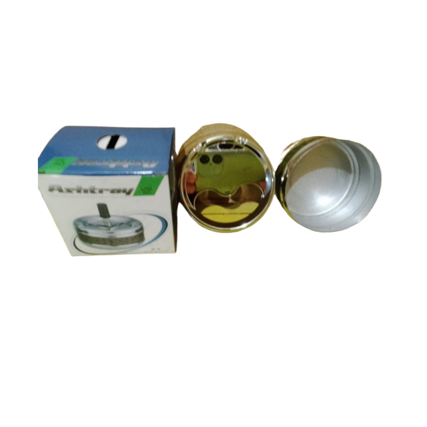 Sliver and green ashtray as