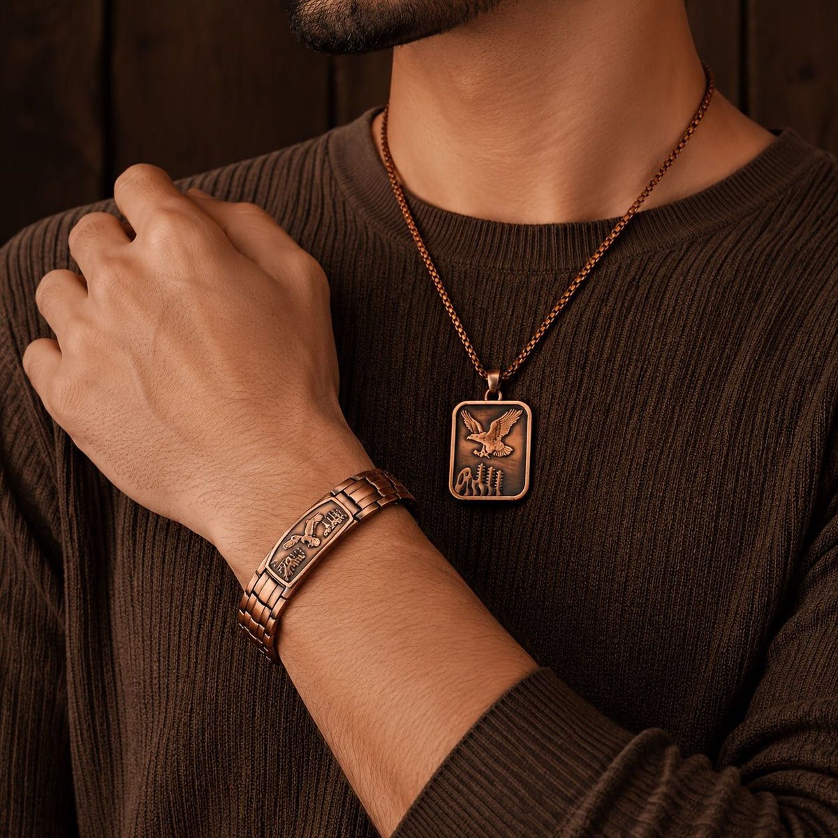 Antique Copper Eagle Bracelet & Necklace Set