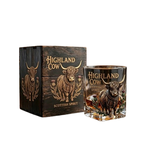 Highland Cow Whiskey Glass with Box