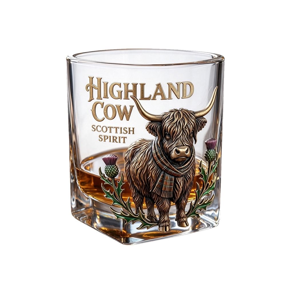 Highland Cow Whiskey Glass with Box