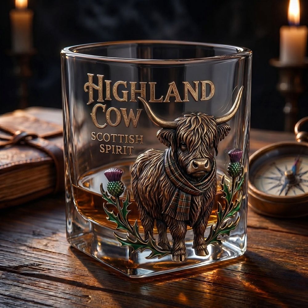 Highland Cow Whiskey Glass with Box